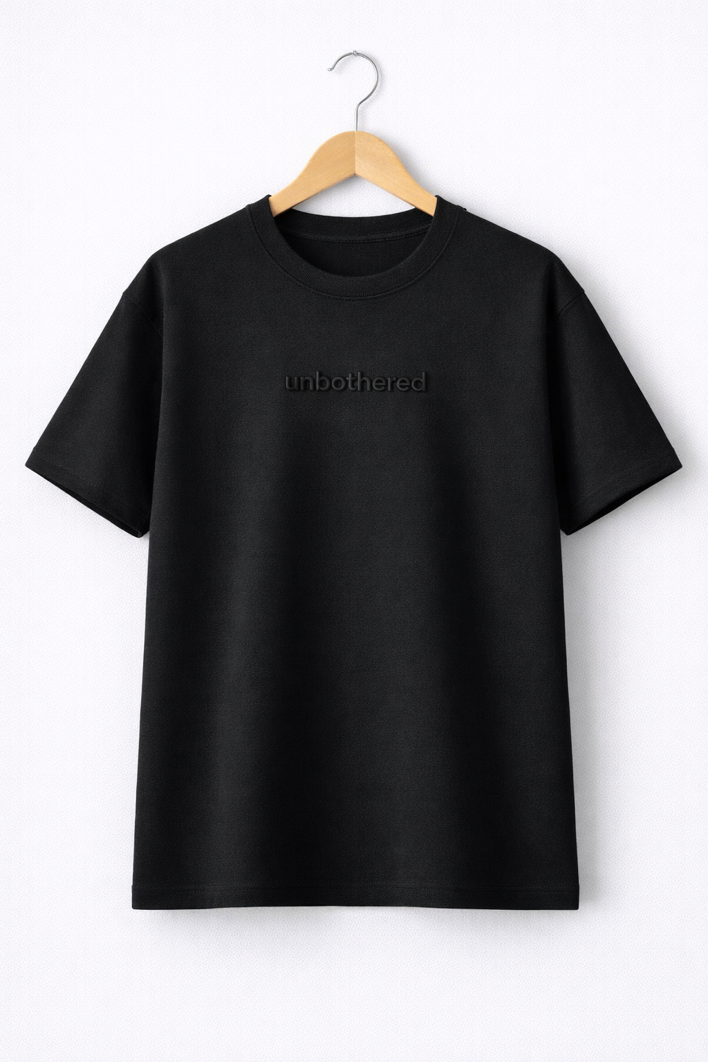 Unbothered Tee — Black / Black Embroidery