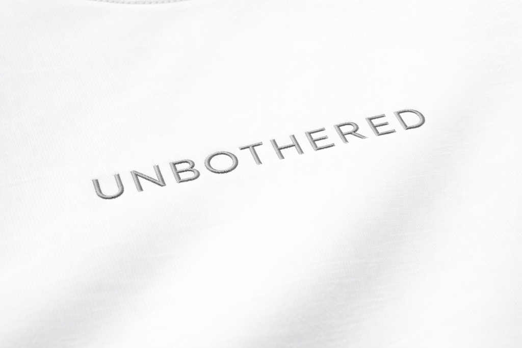 UNBOTHERED Tee - White/Gray Embroided