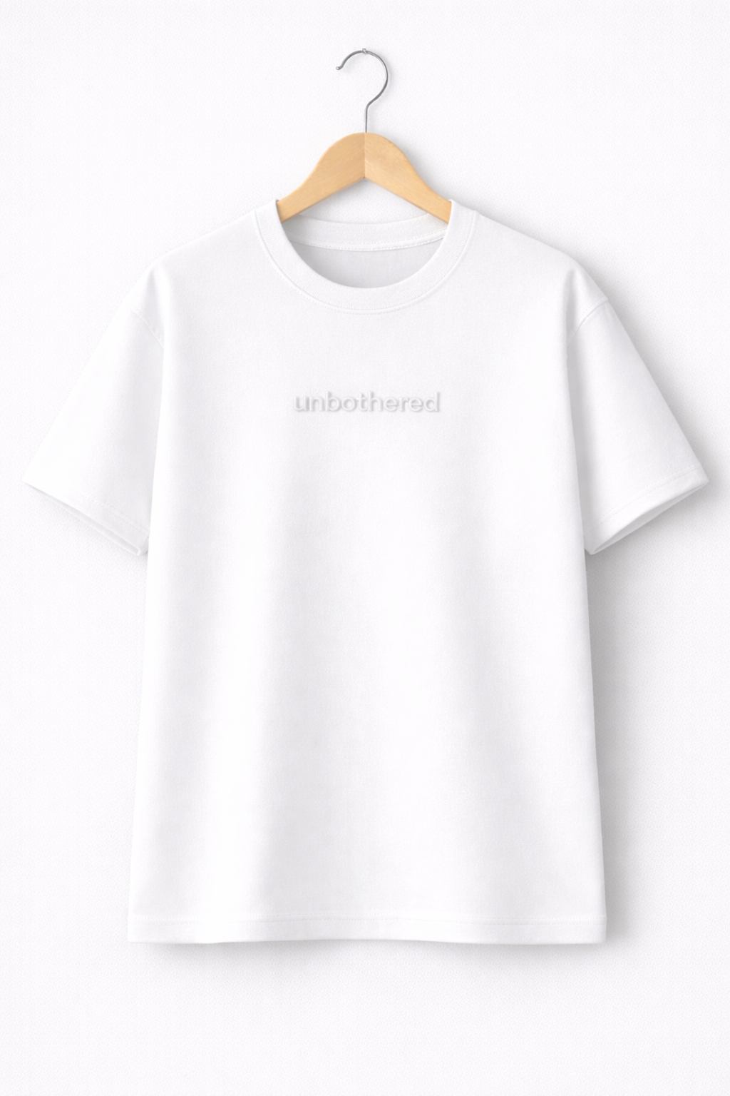 Unbothered Tee — White / White Embroidery